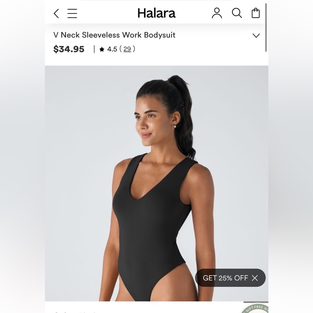 HALARA Black Bodysuit Sleeveless V-Neck MSRP $35